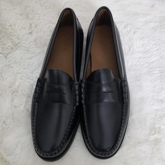 NEW J. Crew Classic Black Leather Penny Slip-On Loafers